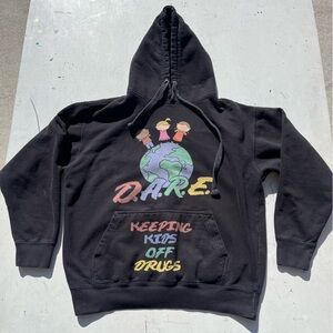 Women's DARE Hoodie Black Spell-Out M Pullover Kids Education Retro World 90s